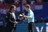 referee François Letexier of France, right, has a word with Croatia's head coach Zlatko Dalic during a Group B match between Croatia and Albania at the Euro 2024 soccer tournament in Hamburg, Germany, Wednesday, June 19, 2024. (AP Photo/Petr Josek)
