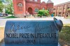 A monument to Alice Munro’s 2013 Nobel Prize in Literature sits in front of the Library in Clinton, Ont., on July 8, 2024. THE CANADIAN PRESS/Geoff Robins