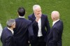 France head coach Didier Deschamps, center, arrives at the stadium ahead of a semifinal match between Spain and France at the Euro 2024 soccer tournament in Munich, Germany, Tuesday, July 9, 2024. (AP Photo/Ariel Schalit)