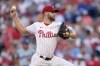 Philadelphia Phillies' Zack Wheeler pitches during the third inning of a baseball game against the Los Angeles Dodgers, Tuesday, July 9, 2024, in Philadelphia. (AP Photo/Matt Slocum)