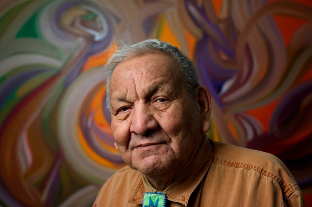 Artist Alex Janvier is pictured at his gallery in Cold Lake First Nations on Wednesday, Feb. 8, 2017. THE CANADIAN PRESS/Jason Franson