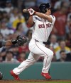 Boston Red Sox designated hitter Masataka Yoshida grounds out during the fifth inning of a baseball game against the Oakland Athletics at Fenway Park, Wednesday, July 10, 2024, in Boston. (AP Photo/Charles Krupa)