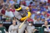 Oakland Athletics' Shea Langeliers hits a run-scoring single against Philadelphia Phillies pitcher Ranger Suárez during the fifth inning of a baseball game, Friday, July 12, 2024, in Philadelphia. (AP Photo/Matt Slocum)