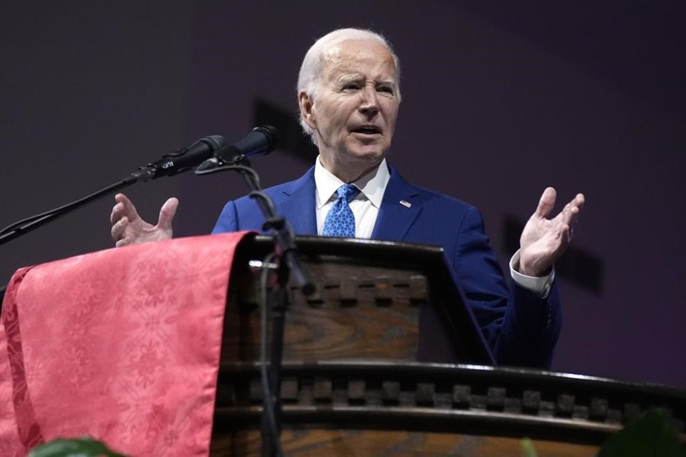 President Joe Biden speaks at a church service at Mt. Airy Church of God in Christ, Sunday, July 7, 2024, in Philadelphia (AP Photo/Manuel Balce Ceneta)