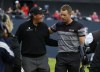 FILE - Phil Mickelson of the United States, left, congratulates Henrik Stenson of Sweden for winning the British Open Golf Championships at the Royal Troon Golf Club in Troon, Scotland, Sunday, July 17, 2016. They return to Royal Troon this week with memories fresh of their great duel. (AP Photo/Matt Dunham, File)
