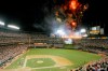 FILE - Fireworks explode over The Ballpark In Arlington following baseball's All -Star game in Arlington, Texas, July 11, 1995. Major League Baseball is playing its All-Star Game in Arlington for the first time since 1995, when the Rangers played outside in the stifling heat. This year's game will be played Tuesday, July 16, 2024, in their stadium with a retractable roof that opened in 2020. (AP Photo/Pat Sullivan, File)