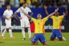 Colombia's Kevin Castano celebrates defeating Uruguay in a Copa America semifinal soccer match in Charlotte, N.C., Wednesday, July 10, 2024. (AP Photo/Jacob Kupferman)