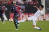 Los Angeles Galaxy defender Miki Yamane, right, moves the ball away from FC Dallas forward Bernard Kamungo, left, during the first half of an MLS soccer match Saturday, July 13, 2024, in Frisco, Texas. (AP Photo/LM Otero)
