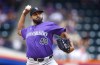 Colorado Rockies' German Marquez pitches against the New York Mets' during the first inning of a baseball game, Sunday, July 14, 2024, in New York. (AP Photo/Noah K. Murray)