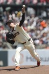 San Francisco Giants pitcher Blake Snell throws to a Minnesota Twins batter during the first inning of a baseball game in San Francisco, Sunday, July 14, 2024. (AP Photo/Kavin Mistry)