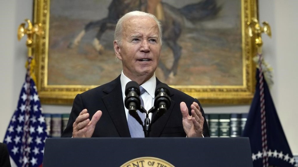 President Joe Biden speaks from the Roosevelt Room of the White House in Washington, Sunday, July 14, 2024, about the apparent assassination attempt of former President Donald Trump at a campaign rally in Pennsylvania. (AP Photo/Susan Walsh)