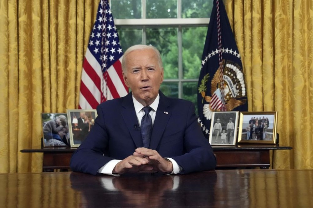 President Joe Biden addresses the nation from the Oval Office of the White House in Washington, Sunday, July 14, 2024, about the assassination attempt of Republican presidential candidate former President Donald Trump at a campaign rally in Pennsylvania. (Erin Schaff/The New York Times via AP, Pool)