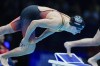 FILE - Katie Ledecky swims during a Women's 800 freestyle preliminary heat, June 21, 2024, at the US Swimming Olympic Trials in Indianapolis. (AP Photo/Michael Conroy, File)