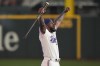 Adolis Garcia, of the Texas Rangers, is introduced before the MLB baseball All-Star Home Run Derby, Monday, July 15, 2024, in Arlington, Texas. (AP Photo/LM Otero)