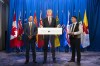 Northern premiers, from left to right, Yukon's Premier Ranj Pillai, Northwest Territories Premier R.J. Simpson, and Nunavut Premier P.J. Akeeagok speak to reporters prior to meeting with Canada's other premiers at the Council of the Federation meetings in Halifax on Tuesday, July 16, 2024. THE CANADIAN PRESS/Darren Calabrese