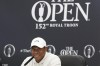 Tiger Woods of the United States answers questions at a press conference ahead of the British Open Golf Championships at Royal Troon golf club in Troon, Scotland, Tuesday, July 16, 2024. (AP Photo/Jon Super)