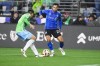 CF Montreal midfielder Mathieu Choiniere (29) moves the ball against Seattle Sounders midfielder Obed Vargas during the first half of an MLS soccer match Saturday, April 6, 2024, in Seattle. THE CANADIAN PRESS/AP, Lindsey Wasson