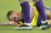 Nashville SC midfielder Tyler Boyd lies on the field injured during the second half of an MLS soccer match against Orlando City, Wednesday, July 17, 2024, in Nashville, Tenn. Orlando City won 3-0. (AP Photo/George Walker IV)