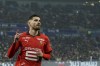 FILE - Rennes' Martin Terrier celebrates after scoring his side's opening goal during the French League One soccer match between Lyon and Rennes at the Groupama stadium, outside Lyon, France, Friday, Jan. 26, 2024. Bayer Leverkusen has signed French forward Martin Terrier from Stade Rennes. The German champion says the 27-year-old Terrier signed a contract through June 2029. (AP Photo/Laurent Cipriani, File)