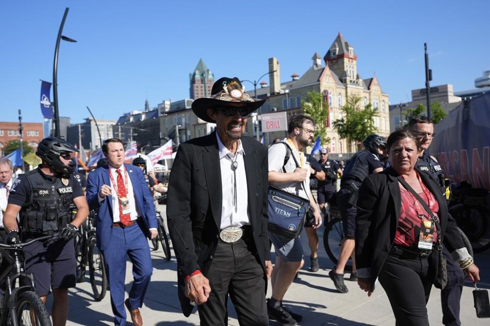 NASCAR Hall of Famer Richard Petty arrives at the Republican National Convention Thursday, July 18, 2024, in Milwaukee. (AP Photo/Nam Y. Huh)