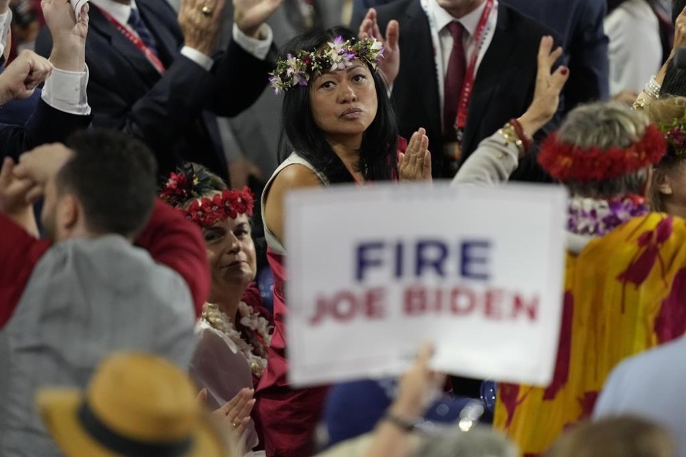 Supporters cheer during the Republican National Convention Thursday, July 18, 2024, in Milwaukee. (AP Photo/Charles Rex Arbogast)