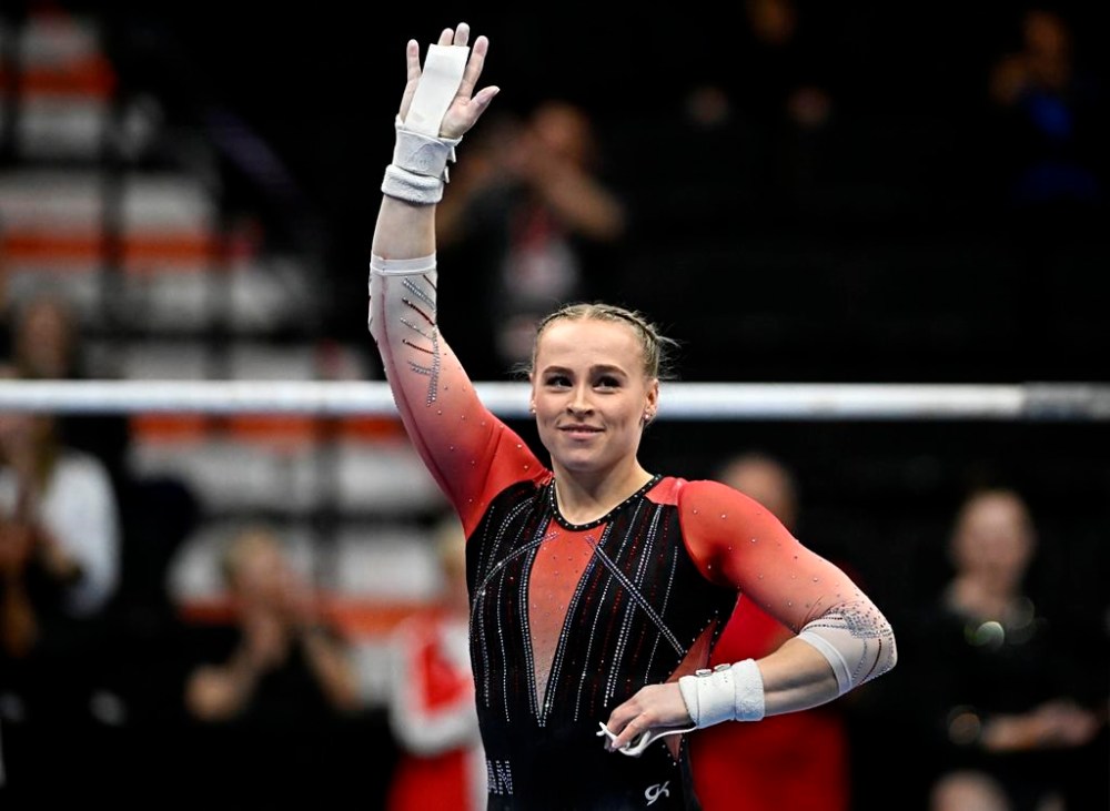 Ellie Black waves after competing in the uneven bars in the Women's Artistic Gymnastics competition of the 2024 Canadian Gymnastics Championships, in Gatineau, Que., on Friday, June 7, 2024. Sports minister Carla Qualtrough has announced a group of 14 Canadian athletes, including Black, who will form a Ministerial Athlete Advisory Committee.THE CANADIAN PRESS/Justin Tang