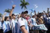 Fans of Argentina cheer for their team prior to the Copa America final soccer match against Colombia in Miami Gardens, Fla., Sunday, July 14, 2024. (AP Photo/Lynne Sladky)