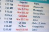 Cancelled and delayed flights are seen on a monitor at the Des Moines International Airport, Friday, July 19, 2024, in Des Moines, Iowa. (AP Photo/Charlie Neibergall)