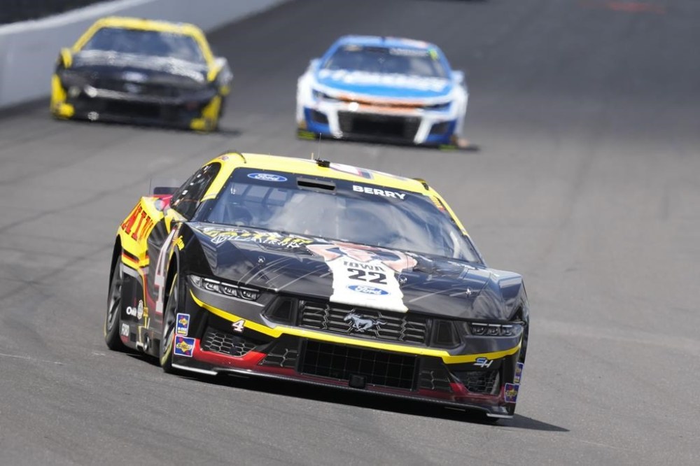 Josh Berry drives into a turn during a practice session for the NASCAR Cup Series auto race at Indianapolis Motor Speedway, Friday, July 19, 2024, in Indianapolis. (AP Photo/Darron Cummings)