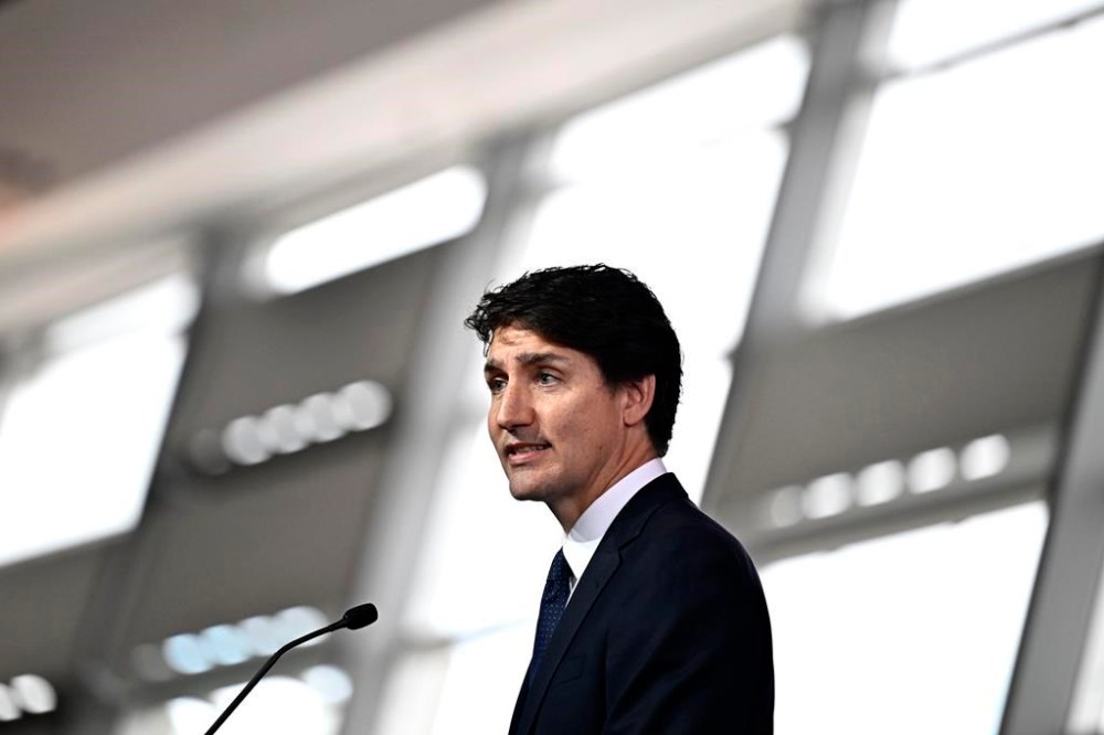 Prime Minister Justin Trudeau delivers remarks at a Chief of the Defence Staff change of command ceremony at the Canadian War Museum in Ottawa, on Thursday, July 18, 2024. THE CANADIAN PRESS/Justin Tang