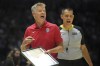 United States' head coach Steve Kerr gestures to his players during an exhibition basketball game between the United States and South Sudan, at the o2 Arena in London, Saturday, July 20, 2024. (AP Photo/Kin Cheung)