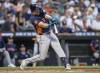 Houston Astros' Jake Meyers hits a two-run home run during the seventh inning of a baseball game against the Seattle Mariners, Saturday, July 20, 2024, in Seattle. (AP Photo/Stephen Brashear)