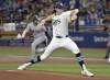 Tampa Bay Rays starter Ryan Pepiot pitches against the New York Yankees during the first inning of a baseball game Tuesday, July 9, 2024, in St. Petersburg, Fla. (AP Photo/Steve Nesius)