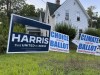 A campaign sign with President Joe Biden's name cut out stands in Northwood, N.H., Sunday, July 21, 2024. Homeowner Tom Chase, 79, said he removed Biden's name last week and was relieved and delighted that the president withdrew from his 2024 campaign and endorsed Vice President Kamala Harris. (AP Photo/Holly Ramer)
