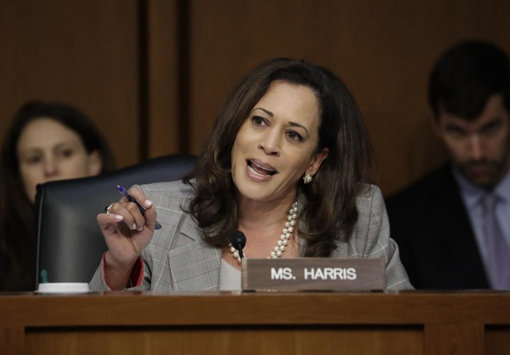 FILE - Sen. Kamala Harris, D-Calif., speaks before the Senate Select Committee on Intelligence on Capitol Hill, June 13, 2017, in Washington. She's already broken barriers, and now Vice President Harris could soon become the first Black woman to head a major party's presidential ticket after President Joe Biden's ended his reelection bid. The 59-year-old Harris was endorsed by Biden on Sunday, July 21, after he stepped aside amid widespread concerns about the viability of his candidacy. (AP Photo/J. Scott Applewhite, File)