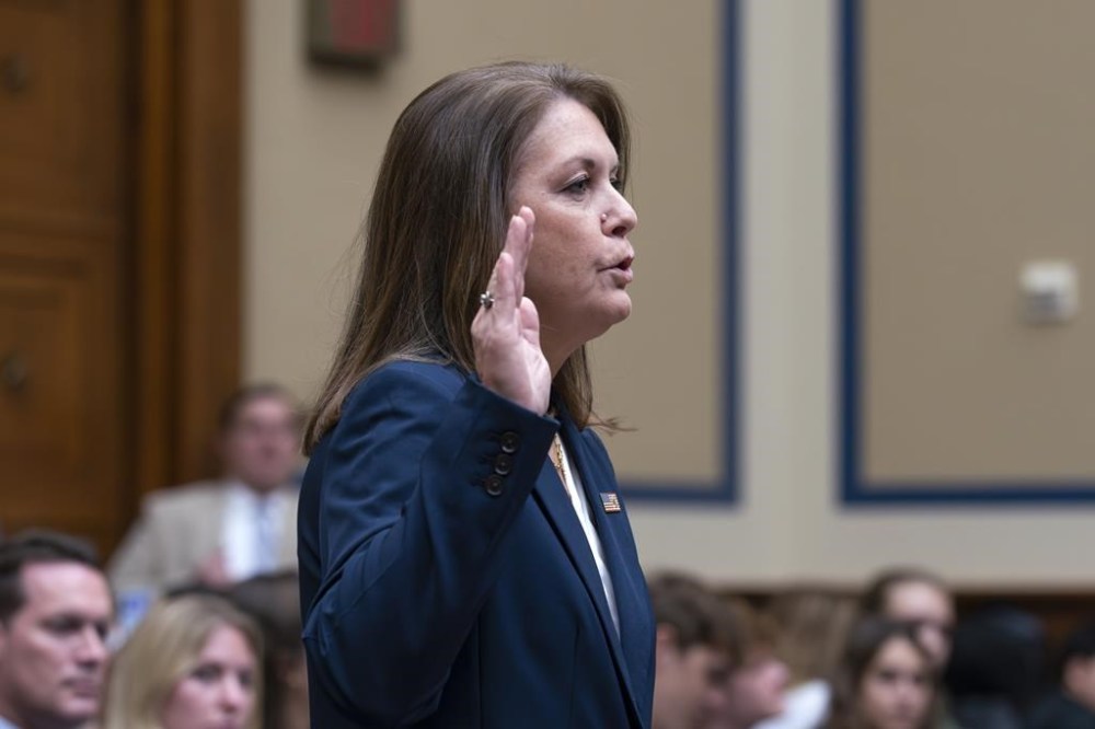 U.S. Secret Service Director Kimberly Cheatle is sworn in to testify before the House Oversight and Accountability Committee about the attempted assassination of former President Donald Trump at a campaign event in Pennsylvania that also saw one rallygoer killed and two others seriously wounded, at the Capitol in Washington, Monday, July 22, 2024. (AP Photo/J. Scott Applewhite)