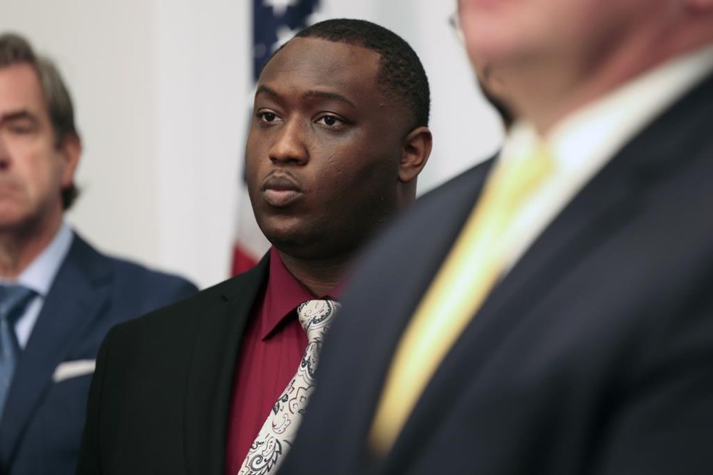 Phillip Goodwin, 24, appears at a news conference in Chicago on Tuesday, July 23, 2023. He is among the 193 men and women represented in lawsuits filed Monday alleging sexual abuse at a teenat a troubled Chicago juvenile detention center. (AP Photo/Teresa Crawford)