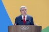 IOC President Thomas Bach speaks during the start of the 142nd IOC session at the 2024 Summer Olympics, Tuesday, July 23, 2024, in Paris. (AP Photo/David Goldman)