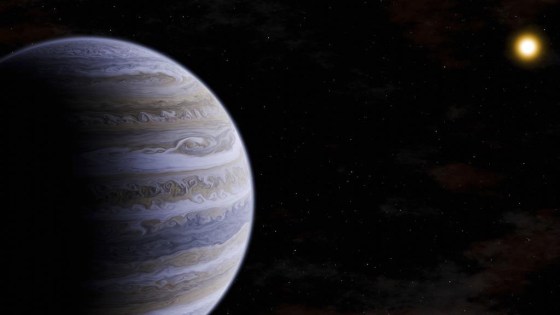 This illustration provided by the Max Planck Institute for Astronomy in July 2024 depicts a cold gas giant orbiting a red dwarf. (T. Müller (MPIA/HdA) via The Associated Press)