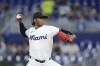 Miami Marlins' Edward Cabrera delivers a pitch during the first inning of a baseball game against the Baltimore Orioles, Wednesday, July 24, 2024, in Miami. (AP Photo/Wilfredo Lee)