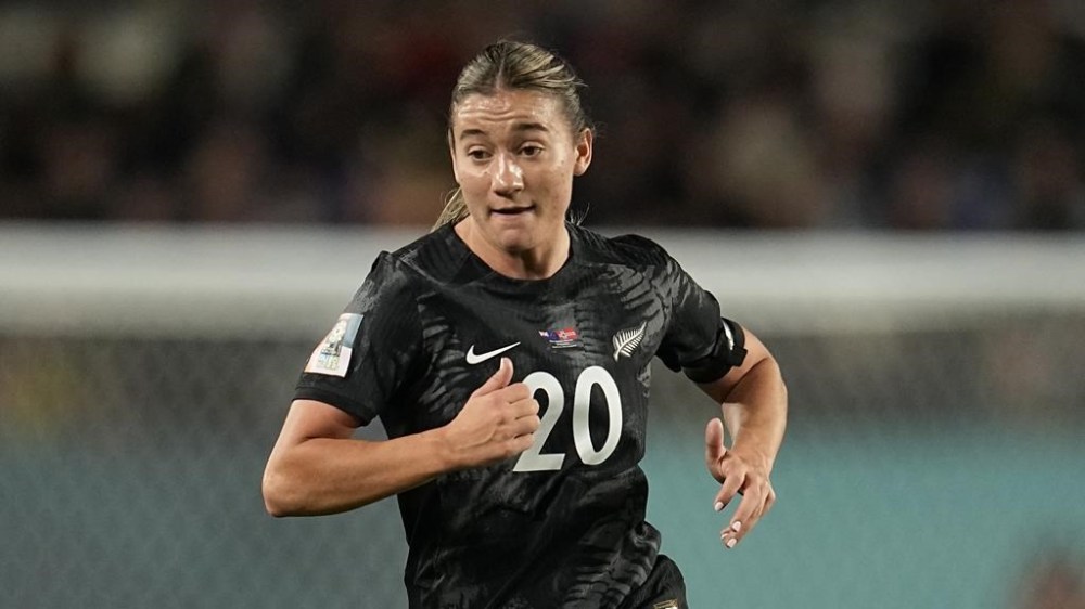 New Zealand's Indiah-Paige Riley runs across the field during the Women's World Cup soccer game between New Zealand and Norway at Eden Park in Auckland, New Zealand, Thursday, July 20, 2023. The motivation to upset the reigning Olympic women's soccer champions was already high for New Zealand forward Riley and her teammates.THE CANADIAN PRESS/AP/Abbie Parr