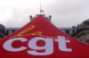 FILE - A CGT union tent is pictured during a demonstration in Lille, northern France, Tuesday, Thursday March 30, 2023. Staff were on strike at the five-star hotel where members of the International Olympic Committee (IOC) are staying on Thursday, July 25, 2024, the day before the opening ceremony for this year's Olympic Games in Paris. (AP Photo/Michel Spingler, File)