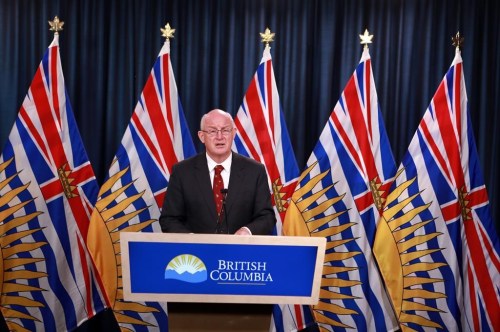 Minister of Public Safety Mike Farnworth speaks during a press conference in Victoria, B.C., on April 28, 2023. THE CANADIAN PRESS/Chad Hipolito