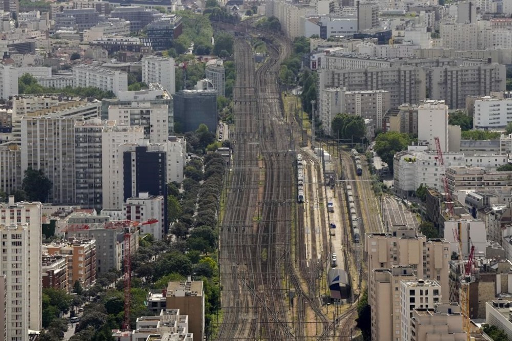 A vies of train tracks at the Gare Montparnasse, in Paris, France, ahead of the 2024 Summer Olympics, Thursday, July 25, 2024. Hours away from the grand opening ceremony of the Olympics, high-speed rail traffic was severely disrupted. (AP Photo/Martin Meissner)
