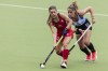 FILE - Argentina's Zoe Diaz challenges United States Amanda Golini during the FIH Hockey Pro League mini tournament game between Argentina and USA at the Wilrijkse Plein in Antwerp, Belgium, Saturday, May 25, 2024. The United States women's field hockey team is back at the Olympics in Paris after failing to qualify three years ago in Tokyo. (AP Photo/Geert Vanden Wijngaert, File)