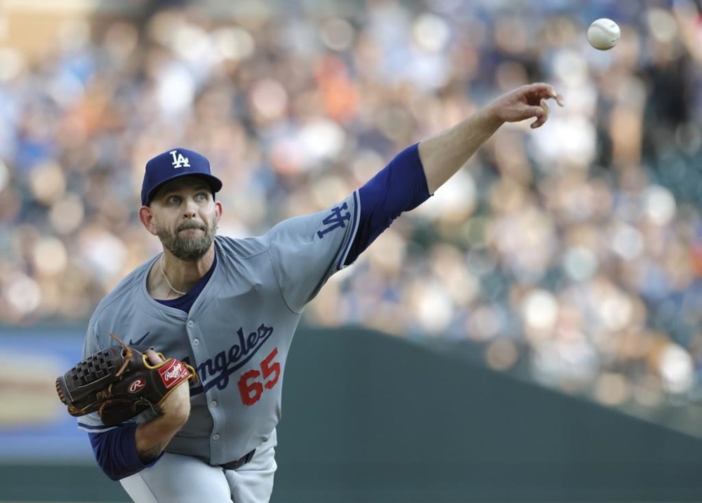 Los Angeles Dodgers' James Paxton pitches against the Detroit Tigers during the second inning of a baseball game Friday, July 12, 2024, in Detroit. (AP Photo/Duane Burleson)