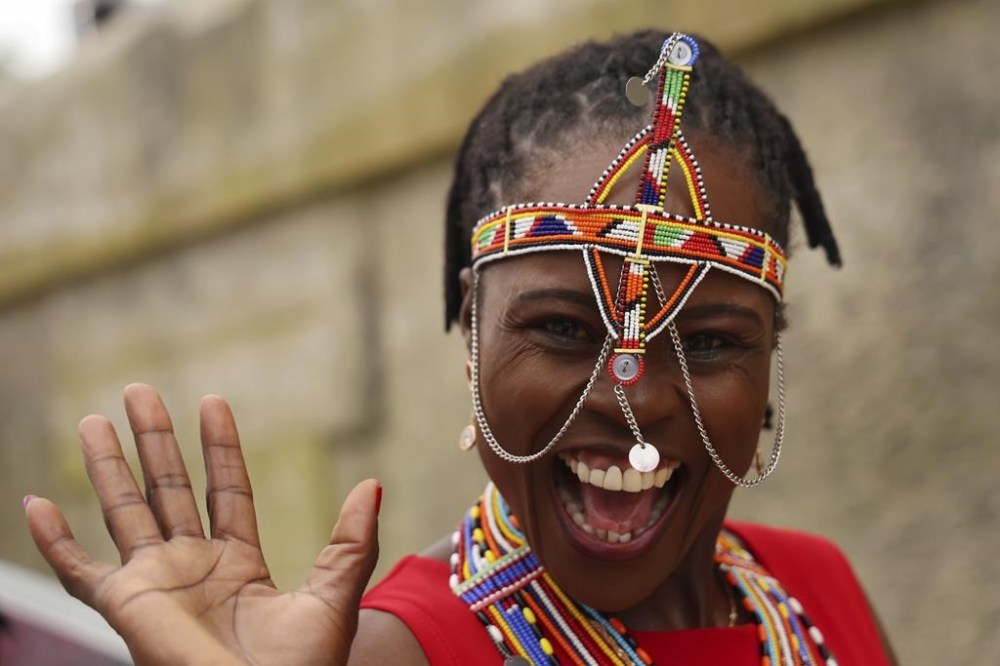 An athlete of Kenya poses for a photo prior to the opening ceremony for the 2024 Summer Olympics in Paris, France, Friday, July 26, 2024. (Michael Reaves/Pool Photo via AP)