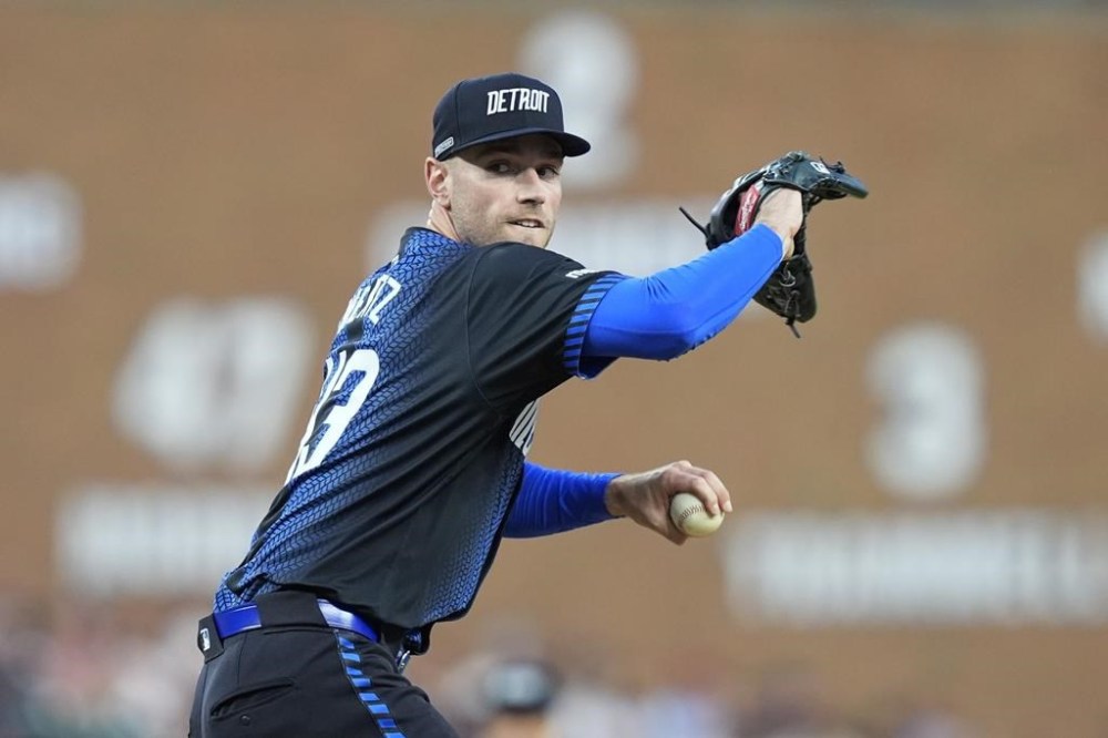 Detroit Tigers pitcher Joey Wentz throws during the seventh inning of a baseball game against the Minnesota Twins, Friday, July 26, 2024, in Detroit. (AP Photo/Carlos Osorio)