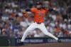 Houston Astros starting pitcher Framber Valdez delivers during the first inning of a baseball game against the Los Angeles Dodgers, Friday, July 26, 2024, in Houston. (AP Photo/Kevin M. Cox)