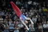 Brody Malone, of United States, competes on the horizontal bar during a men's artistic gymnastics qualification round at the 2024 Summer Olympics, Saturday, July 27, 2024, in Paris, France. (AP Photo/Charlie Riedel)